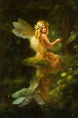 Fairy Princess, long blonde hair,long golden hair, Fairy crown ,fairy, fairy wings, flower crown,mushroom,sparkle,,Lilly of the valleys