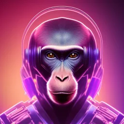 A beautiful portrait of a cyborg monkey purple neon color scheme, high key lighting, volumetric light high details psychedelic background