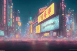 a highly detailed matte painting of buildings with billboards and neonsigns, crowded, by studio ghibli, makoto shinkai, by artgerm, by wlop, by greg rutkowski, octane render, volumetric lighting, volumetric clouds, global illumination, sss, hdr, uhd, 4k resolution, vivacity colors, trending on artstation, masterpiece