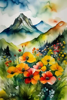 around the mountain watercolor flowers