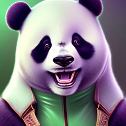 A male humanoid/furry panda with mint fur color that can use ice rainbow superpowers in digital style