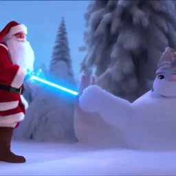 Santa lightsaber huge battle snow monster\