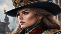 warhammer 40k commissar,1girl,Clint Eastwood as Sebastian Yarrick,intricate artwork,sharp,8k,breathtaking,crystalline,filigree,hyperrealism,lush detail,poster,perfectionism,sharp focus,style of warhammer 40k,