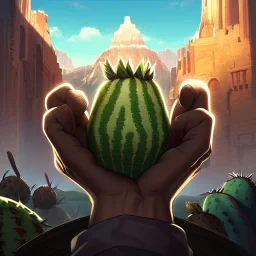 anime real life like cactus in the desert in arizona, grand canyon,anime, large hands wrapped around cactus