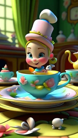 Unwrapping the magical tea cups, cartoon,3D