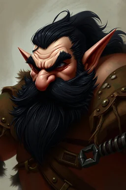 art fantasy portrait angry fat dwarf of barbarian with black beard and black hair with curves