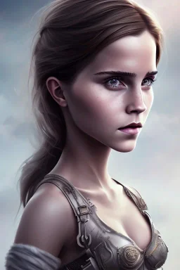 full body, emma watson identify face, leather clothing , big busty , pintura, ,details,texture,8k quality, florest, Minimalism, Romanticism, Expressionism, Impressionism