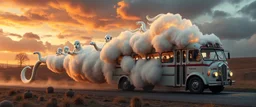 ghost busters and along fluffy slinky cloud snake with a sheeps head bus