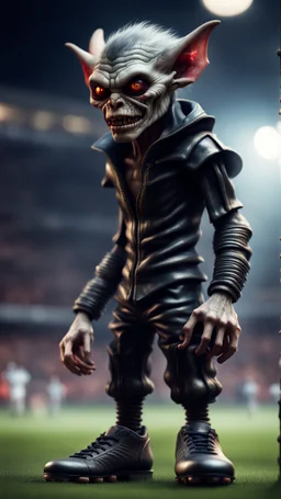 full figure portrait of a vampire werewolf goblin gremlin with soccer boots , in the style of Giger,bokeh like f/0.8, tilt-shift lens 8k, high detail, smooth render, down-light, unreal engine, prize winning