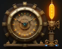 fantasy clock, big glowing clock, realistic, intricately detailed