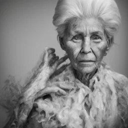 beautiful black and white photo portrait of an old woman white hair