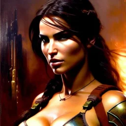 portrait beautiful face Lara Croft ,busty,ancient metal armor balanciaga fashion clothe painting by gaston bussiere, greg rutkowski, yoji shinkawa, yoshitaka amano, tsutomu nihei, donato giancola, tim hildebrandt, oil on canvas, cinematic composition, extreme detail,fit full head inside picture,16k