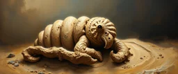 master oil painting by Rembrandt, good afternoon clay golem peeking out of a sand twister whirlwind cocoon