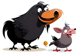 cartoon raven and pig playing