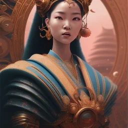 cosmos masterpiece Japanese goddess, sango fantasy, fantasy magic, intricate, sharp focus, illustration, highly detailed, digital painting, concept art, matte, artgerm and paul lewin and kehinde wiley, full figure, fit in board, cyber punk, pretty accurate hands face fingers, natural aye, fit within portrait