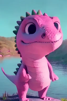 Cute animation of a dinasor, telling a four parts story about his day The dinasor is pink with big cute eyes with a lovely non scary look Close to flat animation and the person in the picture talk to the dinasor with a love