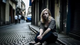 woman sitting on the street