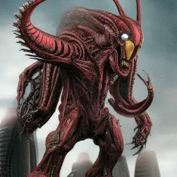 hybrid kaiju between alien xenomorph of ridley Scott and iron man