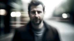 A portrait of a blurred man