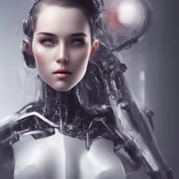 wonderfull portrait only woman middle face robot, long black hair, intricate, sci-fi, cyberpunk, future