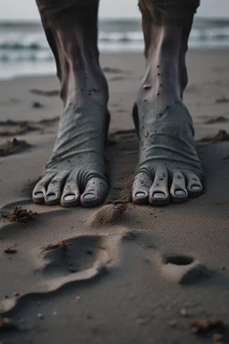 A toes looks dirty on the grey Sands and dirt