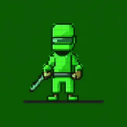 a pixel art-style, simple 32-bit Ninja with a green outfit