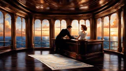 Imagine you are on board the Titanic, in the luxurious cabin where Jack and Rose share a moment of intimacy. Jack, a talented artist, decides to paint a portrait of Rose in this iconic setting. Describe the scene in detail, capturing the emotions and atmosphere as Jack carefully paints his muse on the canvas. How does Rose react to being immortalized in this way? What thoughts and feelings are running through their minds as they create this beautiful piece of art together? Let your imagination r