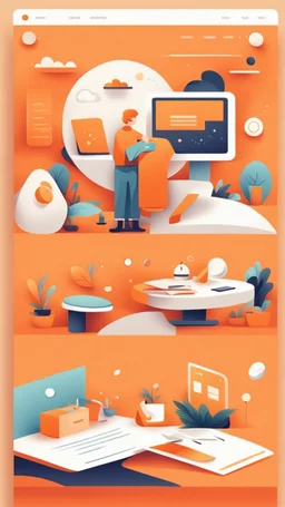 illustrations with a simple art style that show home page for spot use orange color and minimal