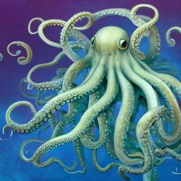 stunning, photoillustrative octopus in an underwater cerulean ocean, artwork, Flickr, 8 k, detailed matte, fine-detailed, high-quality, in the style of George Grie, Anne Dittman, Anne Stokes, Lisa Parker, Selina French, alphonse mucha