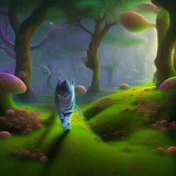 Cats walking in psychedelic forest