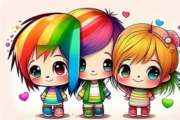 cute rainbow chibi girl and boy