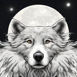 a dogs face before a full moon, cartoon, vector art, kawaii