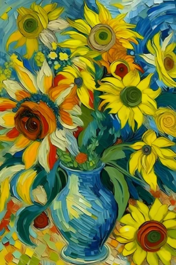 flores de griasoles al estilo de van gogh