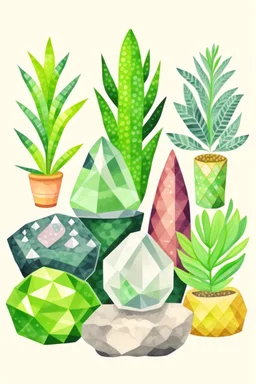 Gemstones and house plants graphic