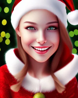 girl in Santa dress, close up portrait, Christmas, smiling