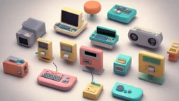 3D pixel retro tiny cute electronics render.