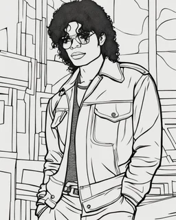 coloring page for teens, simple outlines art, outline drawing, bold outlines, clean and clear outlines, no tones color, no color, no detailed art, art full view, wide angle, white background, Michael Jackson