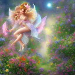 bright fairy in a flowery landscape