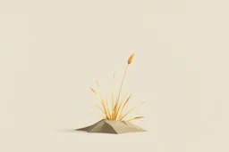 Isolated concept art of low poly stylized alien dry single leaf grass on a plain neutral background. Simple low-poly design with minimal details
