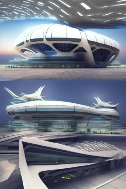 modern futuristic architectural structures of Airport in 2100