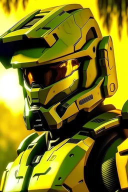 make a photo of Halo Master Chief with yellow tint screen