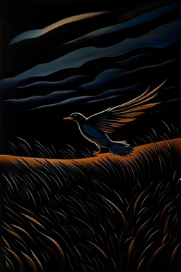 pajaro volando en un campo oscuro al estilo de André Derain