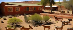 Brown semi-desert grounds with animals painted by Frank Lloyd Wright
