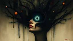 looking into the head, abstract surrealism, conceptual art, dark