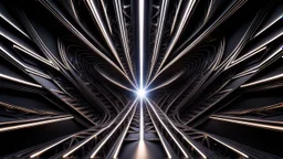 a 3d fractal stage structre made of metallic dark color 3d structures, pertty artistc background,dynamic lights