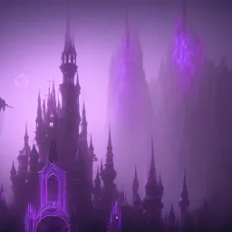 MAGIC CASTLE, ALIEN, FOGGY NIGHT, GLOWING, PURPLE, TOWERS, 4K, 8K, CINEMATIC