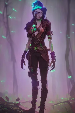 steampunk elf in a neon dystopian forest