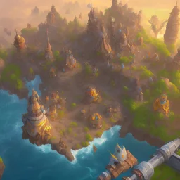  cartoon mmo architecture concept in dofus，vertical view