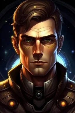 Galactic beautiful man commander deep Brown eyed