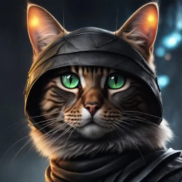 Gráfica de un gato como un Ninja, calidad ultra, hiperdetallado, increíble obra de arte, 8k